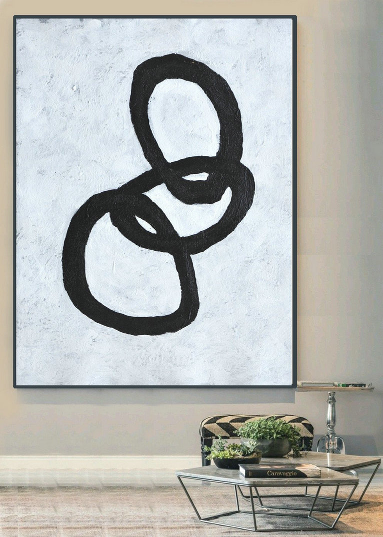 Acrylic Minimailist Painting,Black And White Minimal Painting On Canvas - Original Art Acrylic Painting